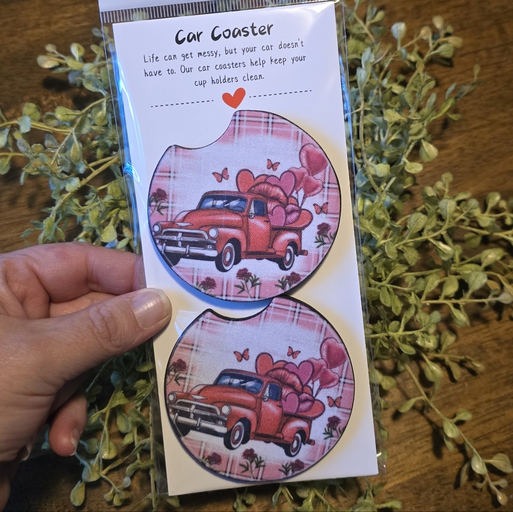 Hand Crafted Red Car Coaster Set